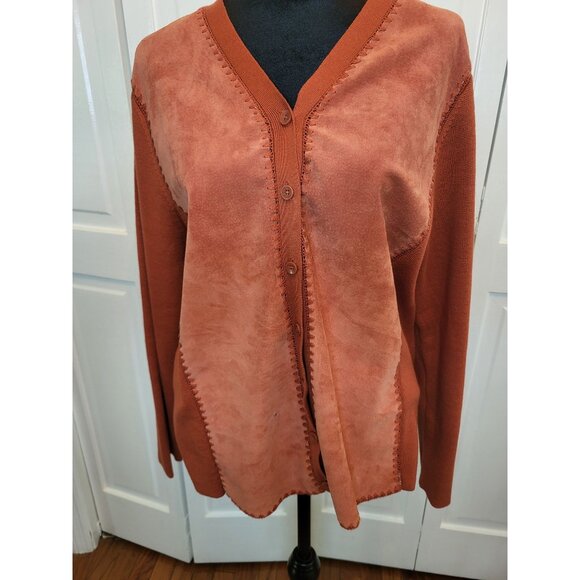 Sweaters - Pumpkin Orange Suede Cardigan L Fall Boho City Patchwork Festival Grunge Office